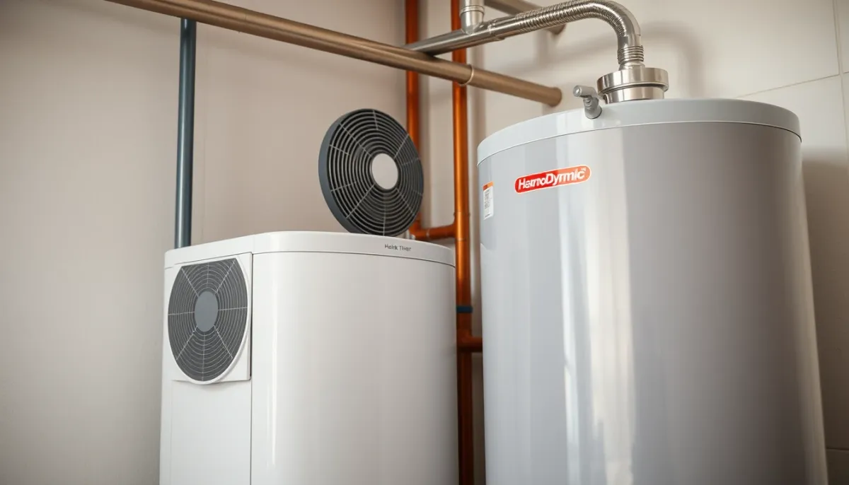 Gros plan sur les composants techniques d'un chauffe-eau thermodynamique