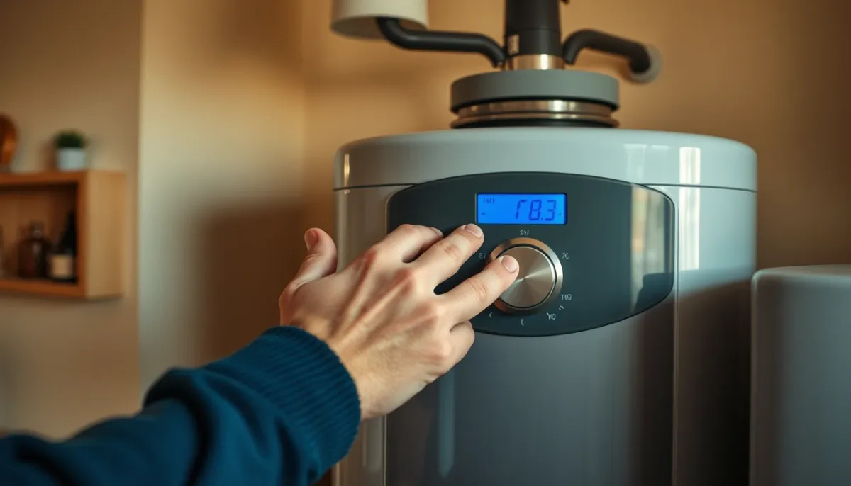 Personne réglant la température sur un chauffe-eau thermodynamique