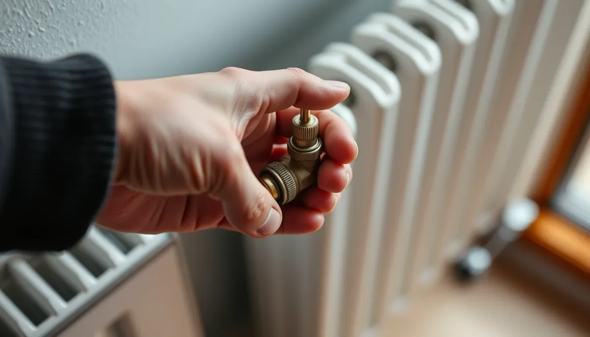 Mains utilisant une clé de purge pour purger un radiateur