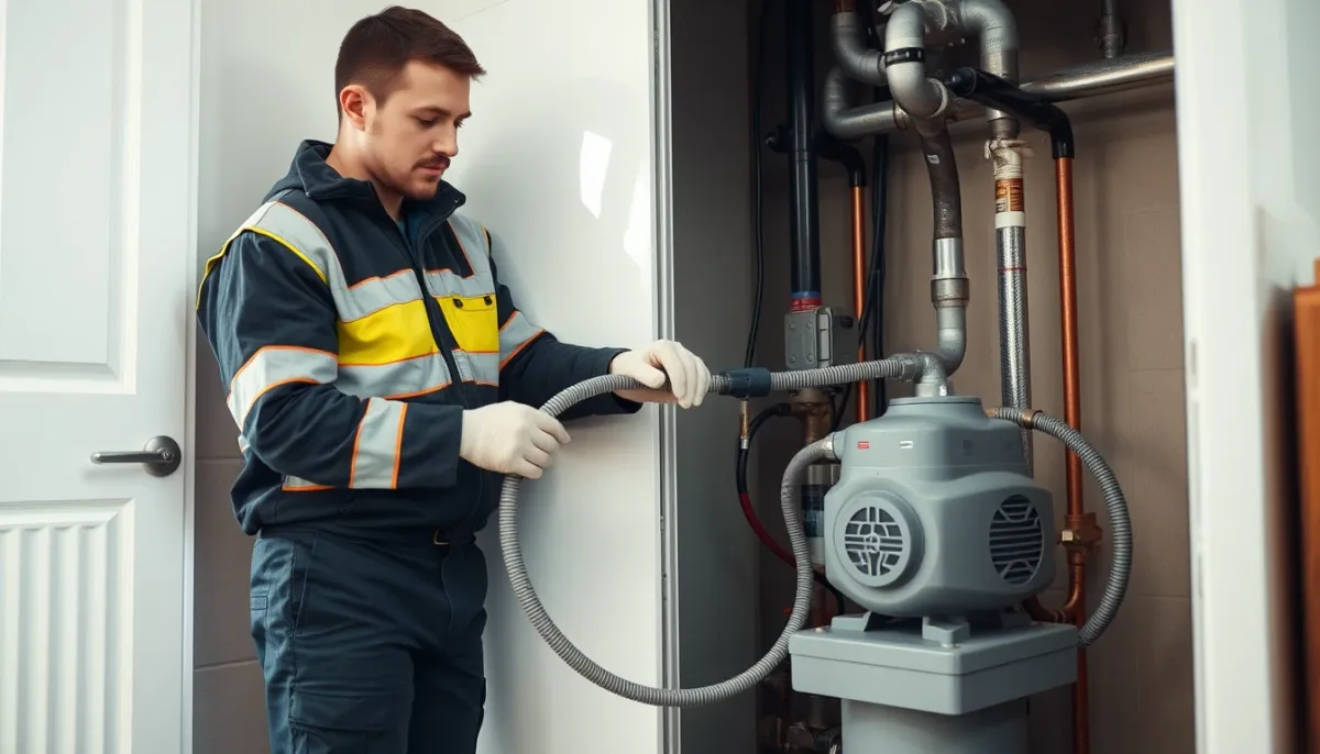 Technicien effectuant un désembouage professionnel sur un circuit de chauffage